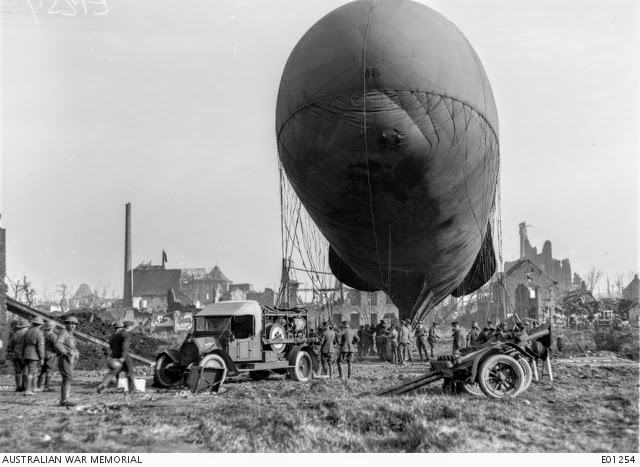 An observation balloon ready to ascend over Ypres.4088096